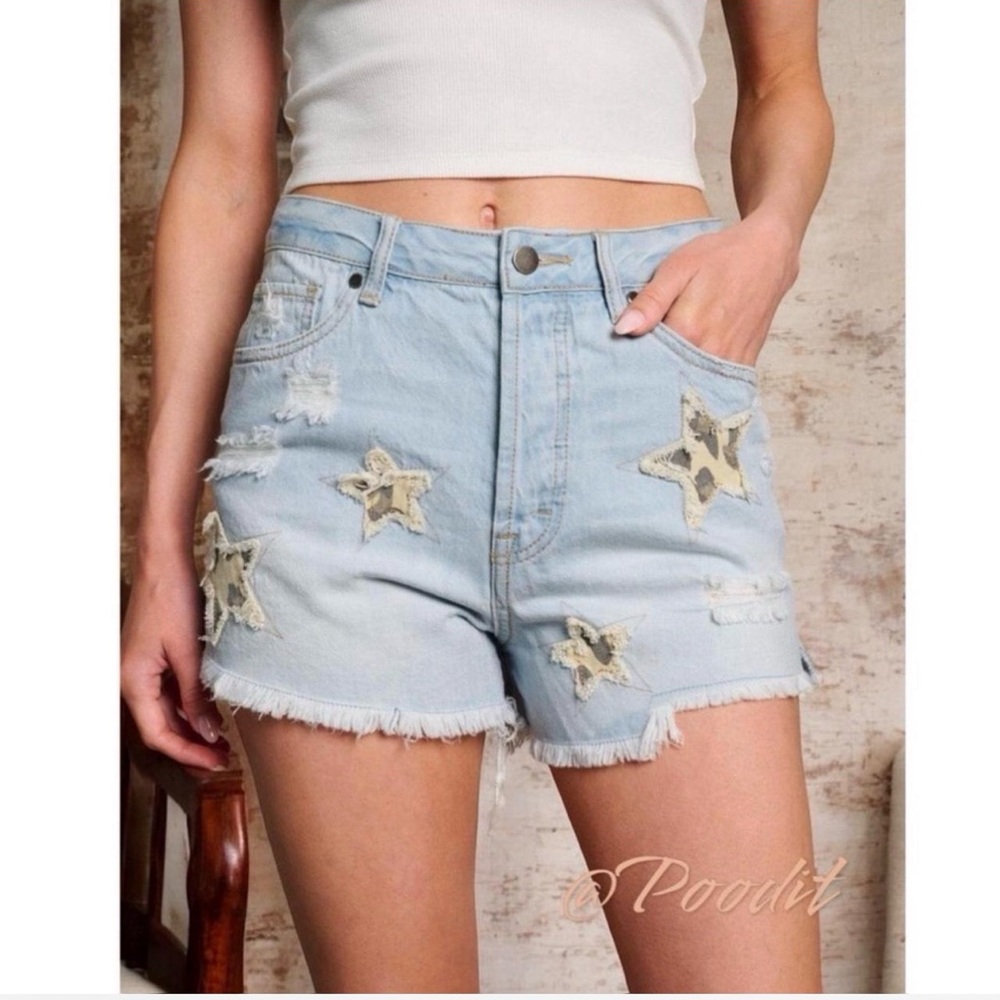 EASEL western vibes star denim shorts M L